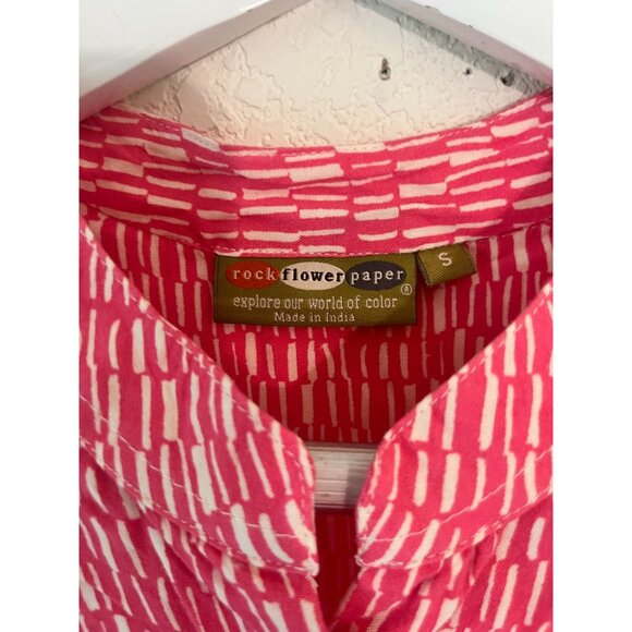 Rockflowerpaper Womens Red White Print Button-Up Tunic Top Small Lightweight - Picture 3 of 10